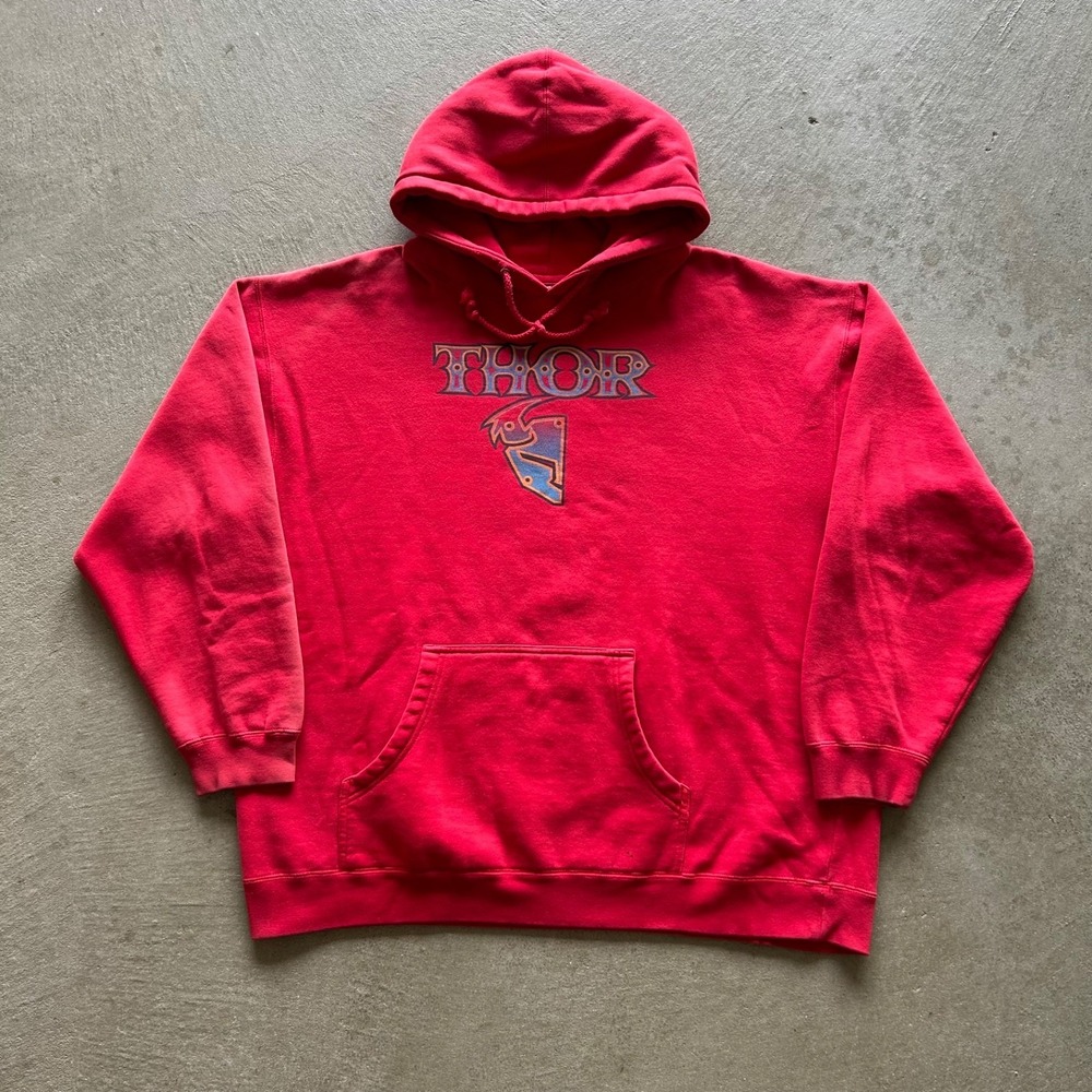 Vintage Thor MX Sweatshirt Size XL Red Motocross Racing Hoodie Pullover USA Made